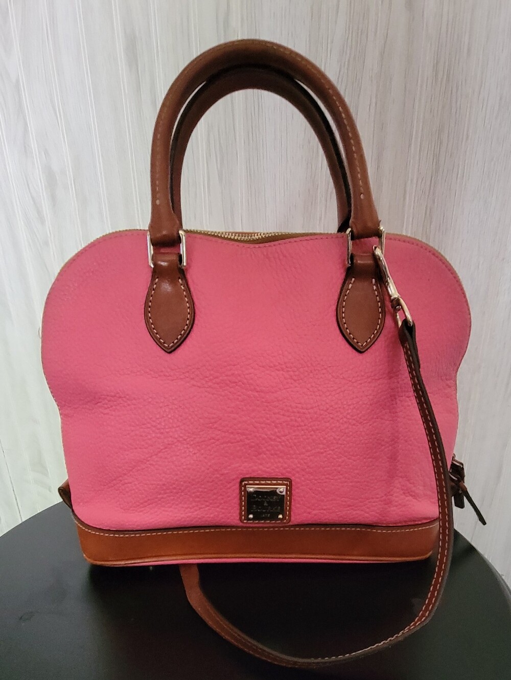 Dooney & Bourke Pebble Leather Zip Zip Satchel Pink Handbag Purse